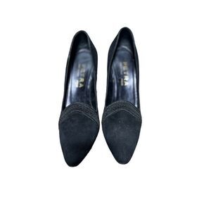 Petra Italian Made Black Suede Vintage Pumps Size 7.5